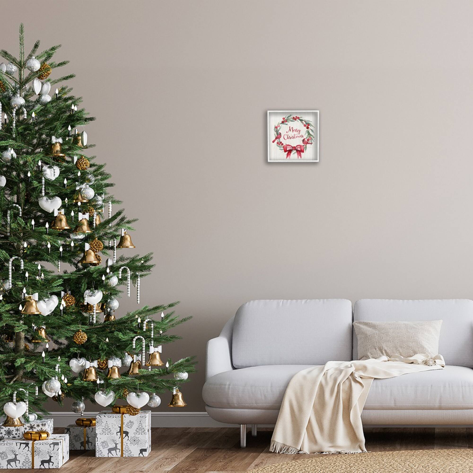 Stupell Industries Merry Christmas Holly Wreath Framed Giclee Wall Art